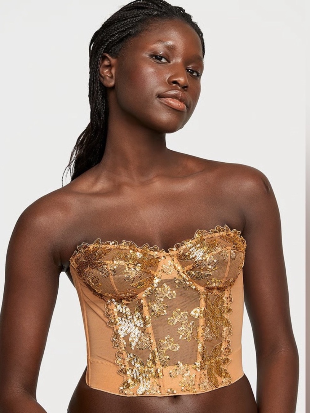 NWT Victoria's Secret Gold Sequin Floral Bustier Camisole
